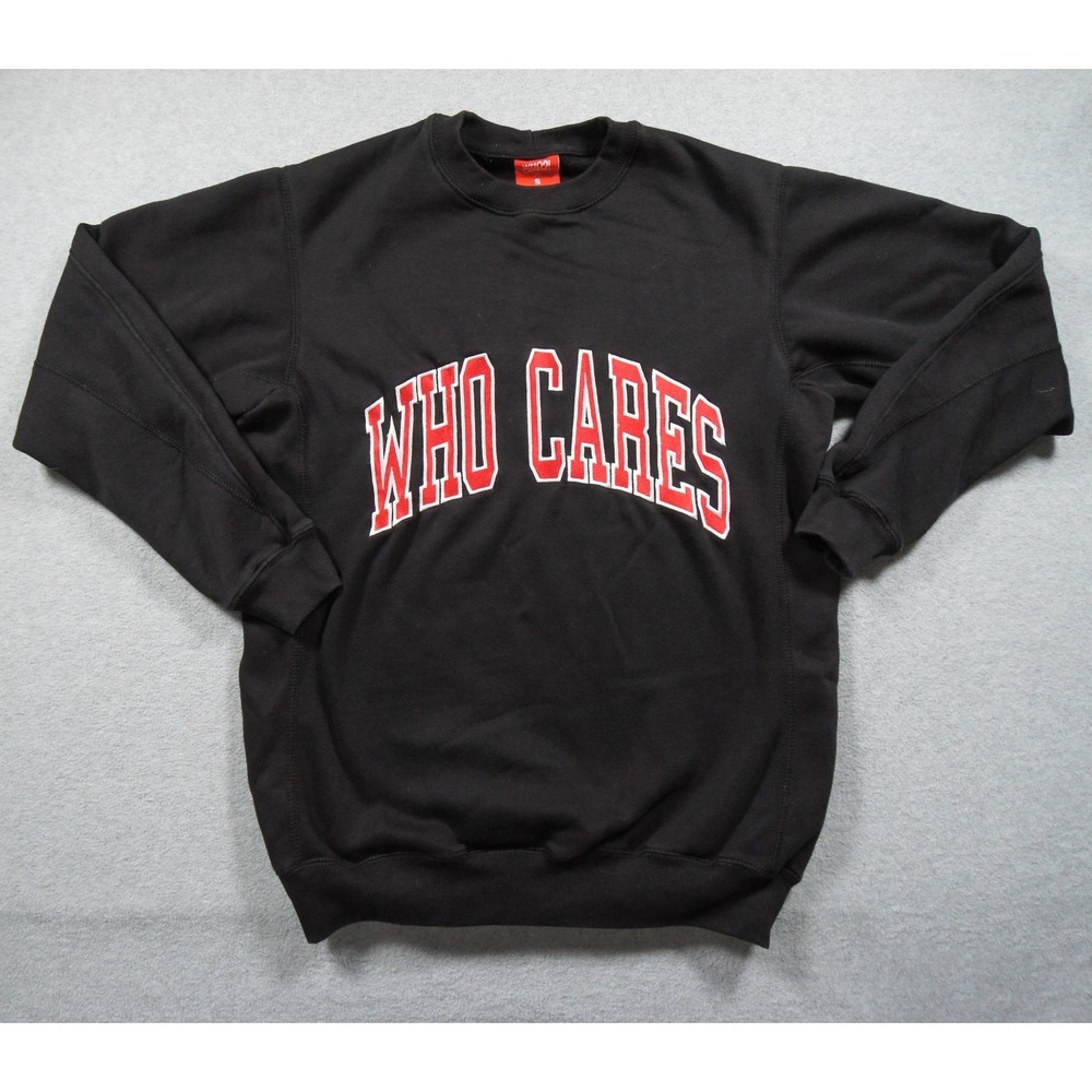 Who Cares Sweatshirt Mens Small Black Crewneck Sweater Pullover Streetwear Adult